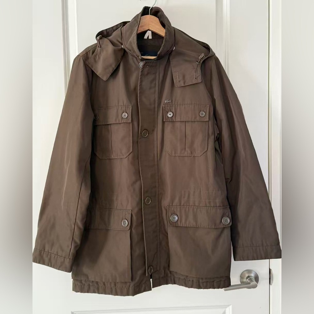 Vintage Lacoste Brown Utility Jacket Hooded Men’s Size 50 M/L